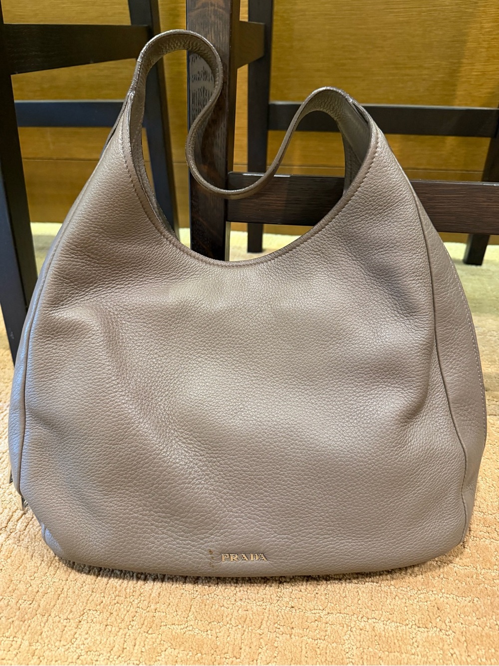 Prada Taupe Pebbled Leather Shoulder Hobo